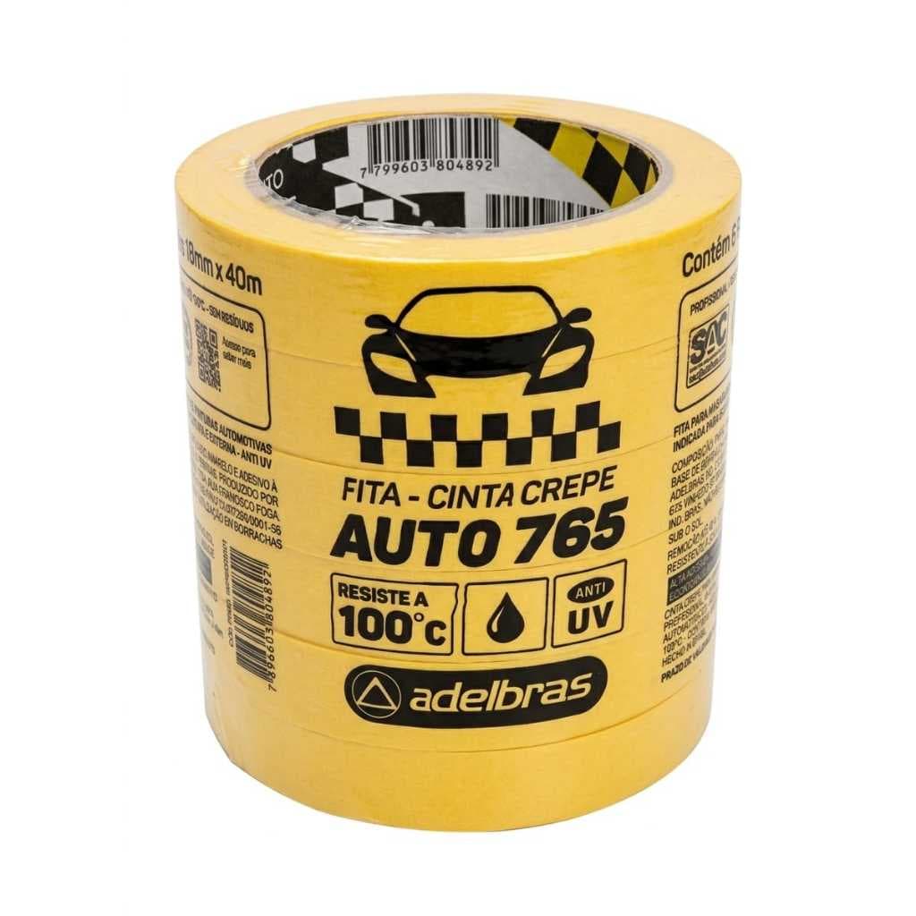 6 Rolos de Fita Crepe Automotiva Adelbras Auto 765 18mm x 40 metros