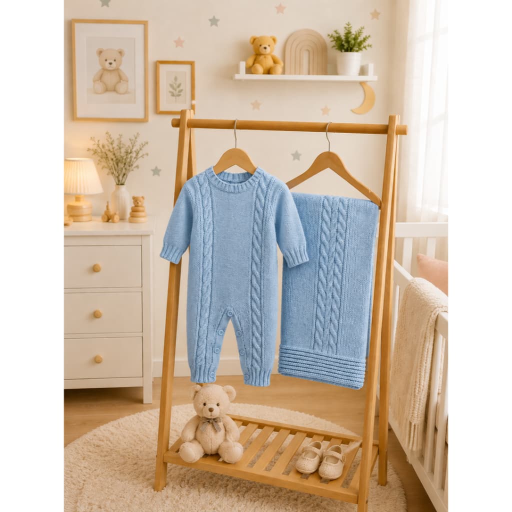 SAÍDA MATERNIDADE KIT 2 PÇS EM TRICOT MACACÃO E MANTA PARA MENINO E MENINA SUPER CONFORTO