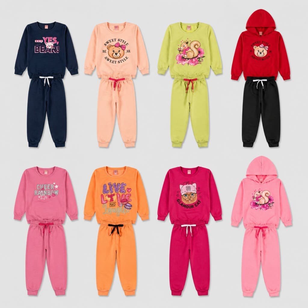 8 Peças Moletom Infantil Menina Inverno Com Ou Sem Capuz 1 ao 14 Anos Roupa Infantil Feminina