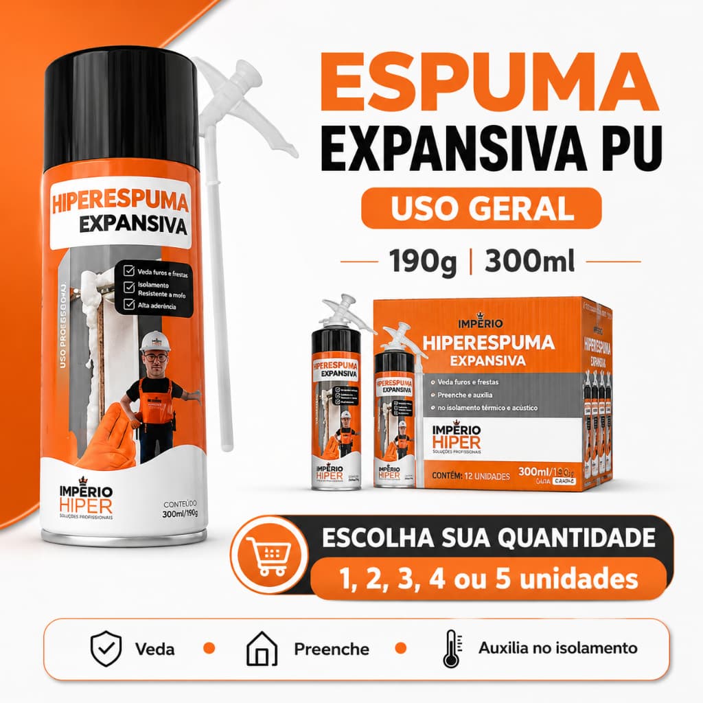 Espuma Expansiva Poliuretano Uso Geral 190g 300ml Hiperespuma Vedação Preenchimento