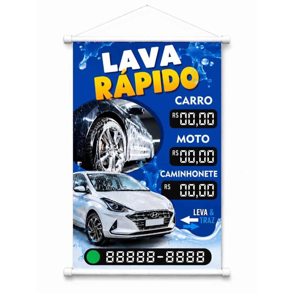Banner Lava Rápido, Lava Jato, Lava Car Personalizado Diversos Tamanhos com Lona Alta Qualidade