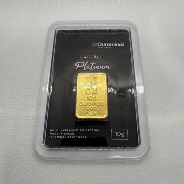 Cartão com Barra de 10 gramas Ouro 24k puro com certificado
