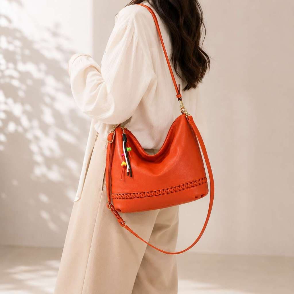 Bolsa Feminina Com Chaveiro Em Couro PU Grande de Ombro e Transversal Espaçosa Bolsa Tote JH002#
