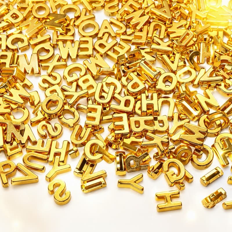 Letras Furo Passante Largo ABS 12mm Letra Sortida Artesanato Personalizar Bijuterias Dourado