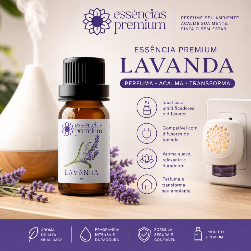 Essência Lavanda Para Umidificador Difusor Aromatizador 15ml a Base de Água