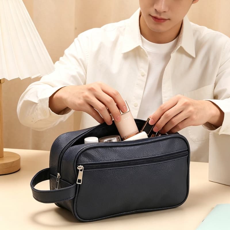 Necessaire Viagem Higiene Maquiagem PU Impermeavel Grande Capacidade Masculina Feminina Leve Espacosa Resistente Pratica