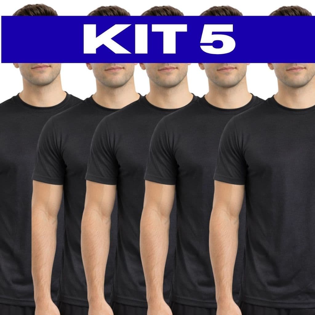 Kit 5 Camisetas Pretas Estilo Dry Fit 100% Poliéster Sublimação Básicas Uniformes Abadas Estamparia Atacado