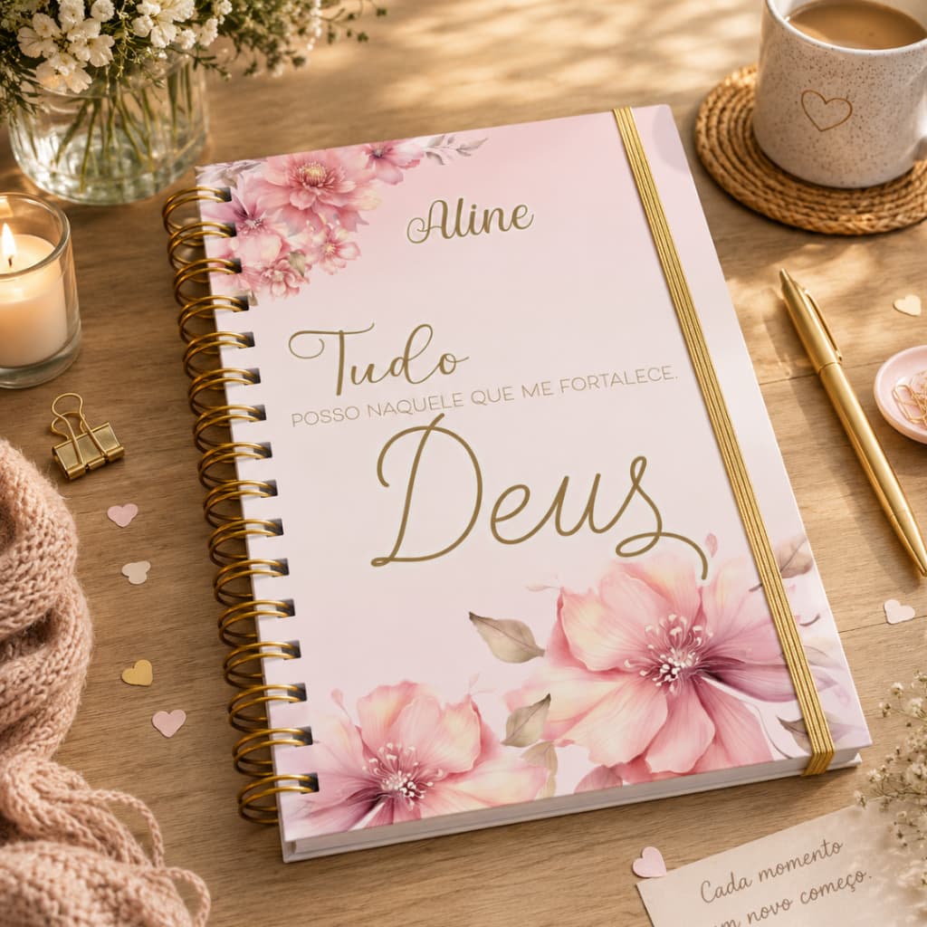 Diário Devocional Cristão Personalizado com nome - Caderno de Versículos Bíblico Planner Devocional para Mulher Cristã