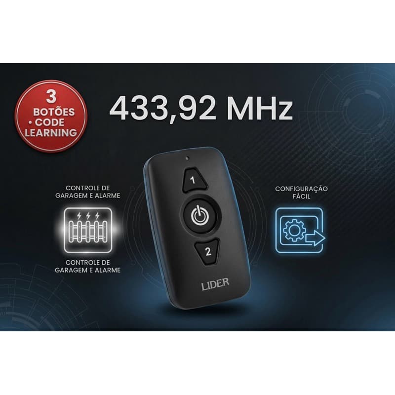 Controle de Portão Lider 433 MHz Universal para Motores de Portão e Centrais de Alarme