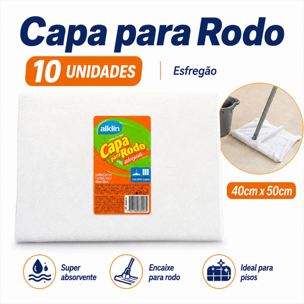 10 un Pano de Chão com Furo Esfregão Alklin 40cm x 50cm Capa para Rodo
