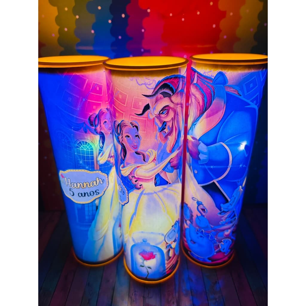 20 A 35 Lembrancinha Festa Bela e a Fera Luminária Infantil LED Personalizada com nome e idade