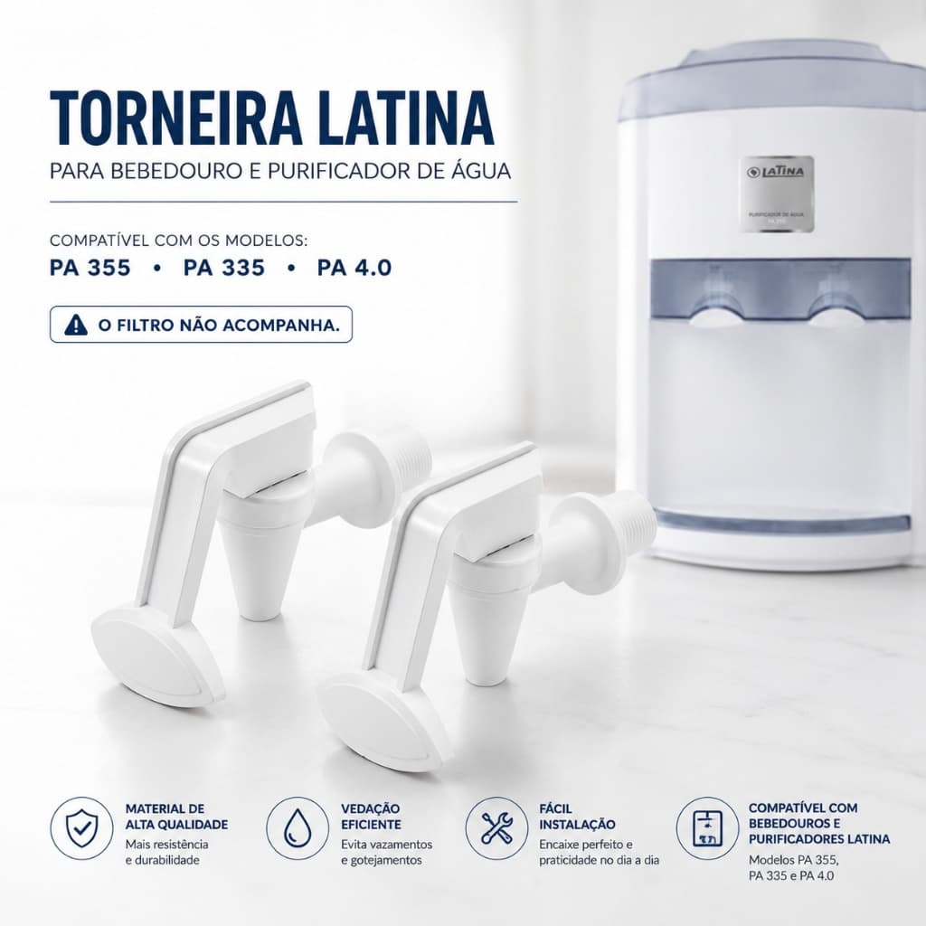 Kit 2 Torneiras Purificador De Água Latina Branca Pa335 Pa355