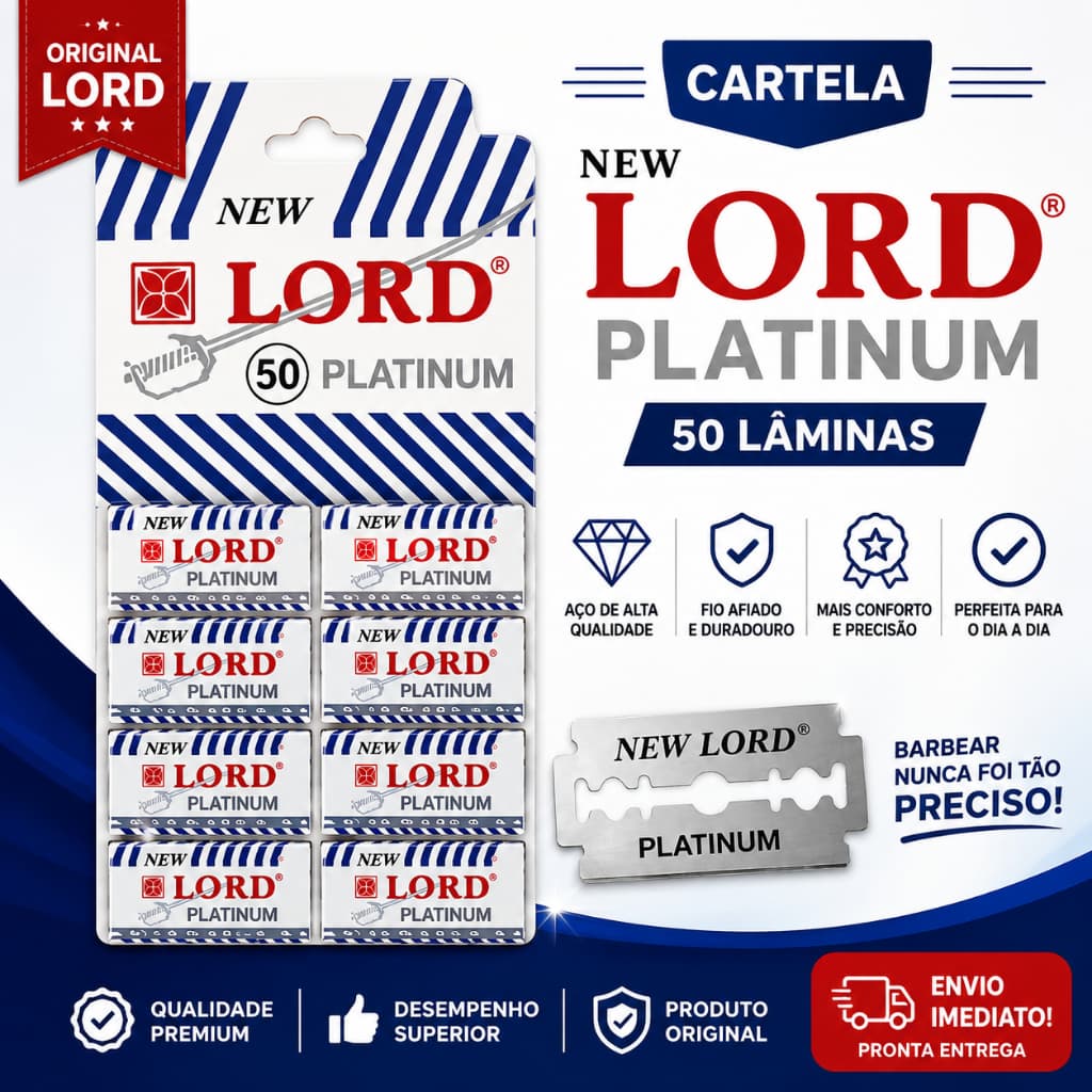 Cartela Lâmina New Lord Platinum 50 Lâminas Original Barbear Profissional