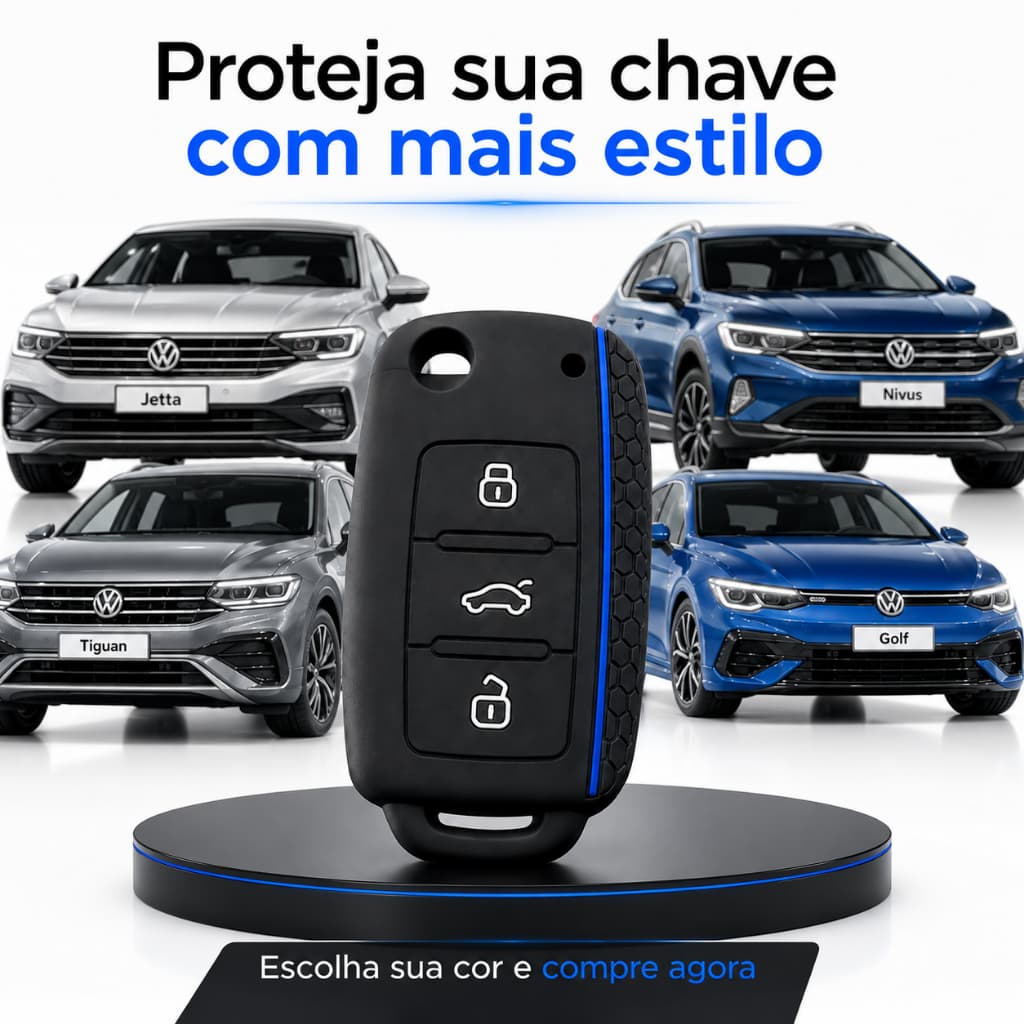 Capa Protetora Silicone Chave VW TCross Nivus Taos Tiguan Gol Golf Fox Jetta Voyage 3 Botões Polo