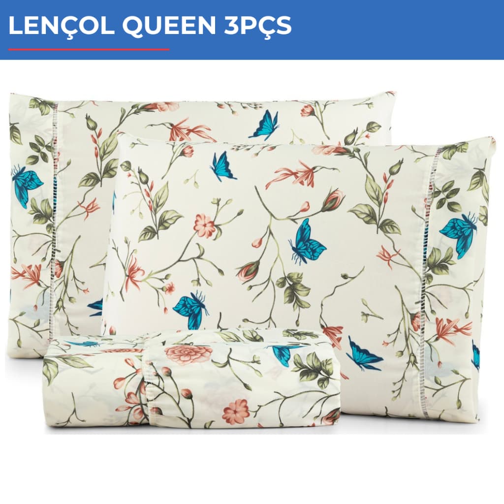 Jogo De Lençol Queen 3pçs Estampado 300 Fios C/ Elástico Jardim