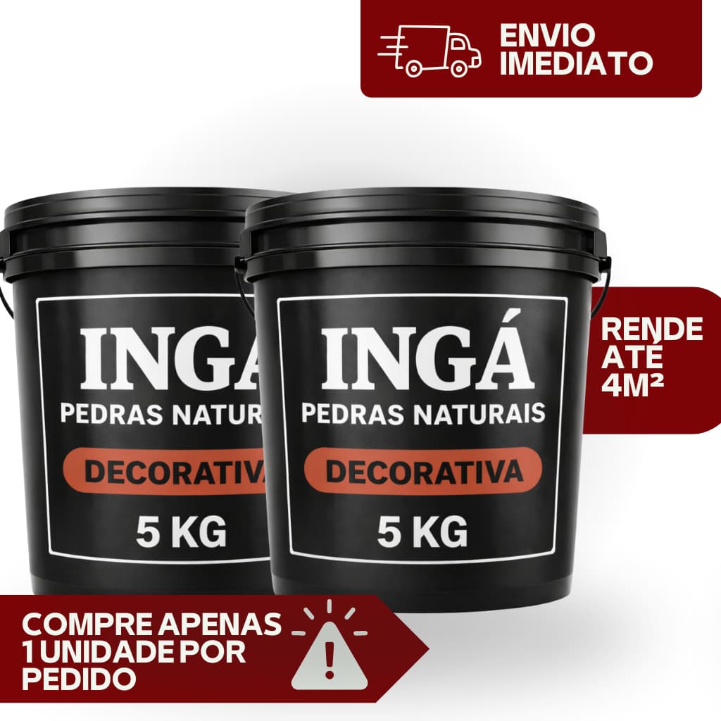 REVESTIMENTO PEDRAS NATURAIS INGÁ 10KG - KIT COM DUAS UNIDADES BALDE DE 5KG