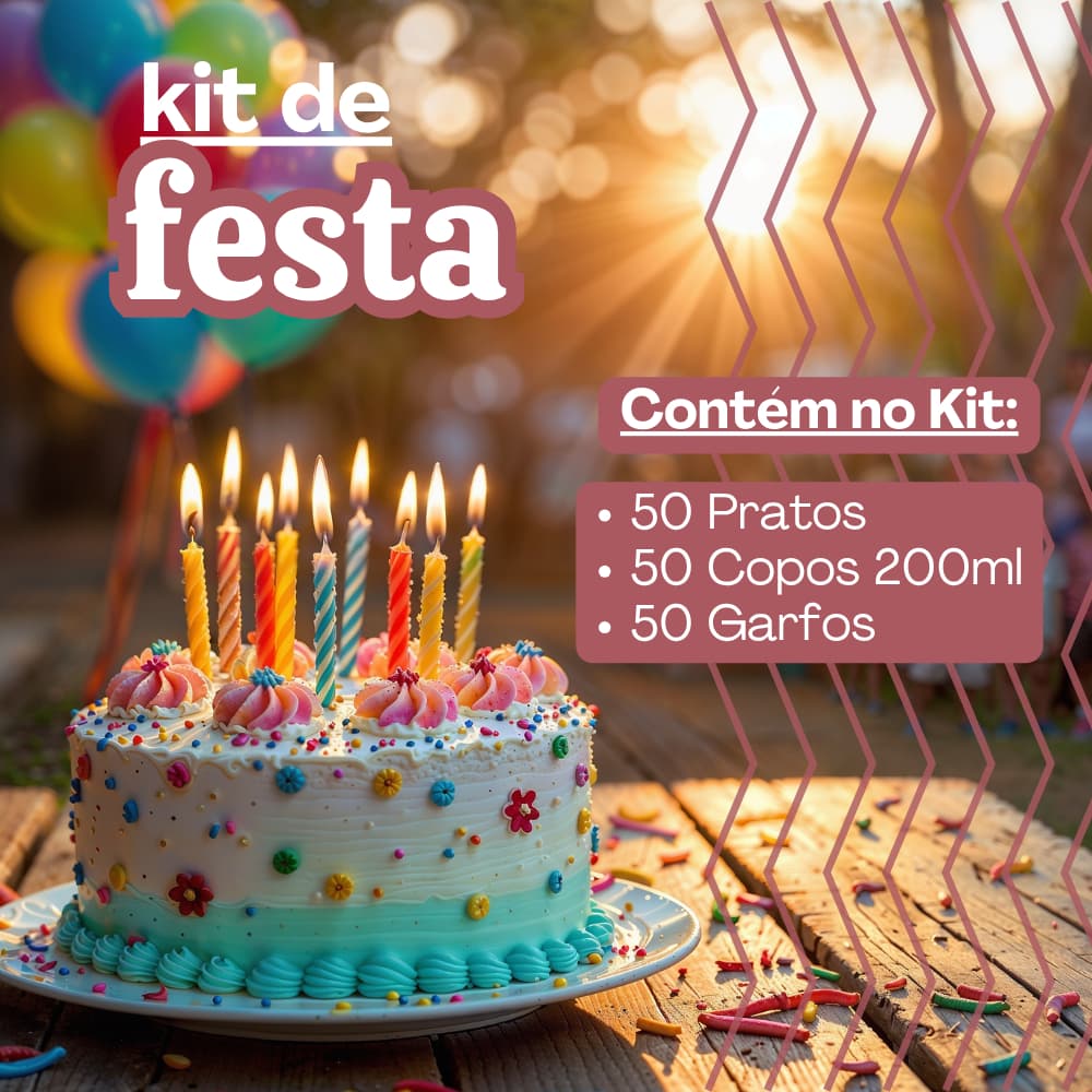 Kit Festa Descartável 150 Peças - 50 Pratos + 50 Garfos + 50 Copos Reforçados