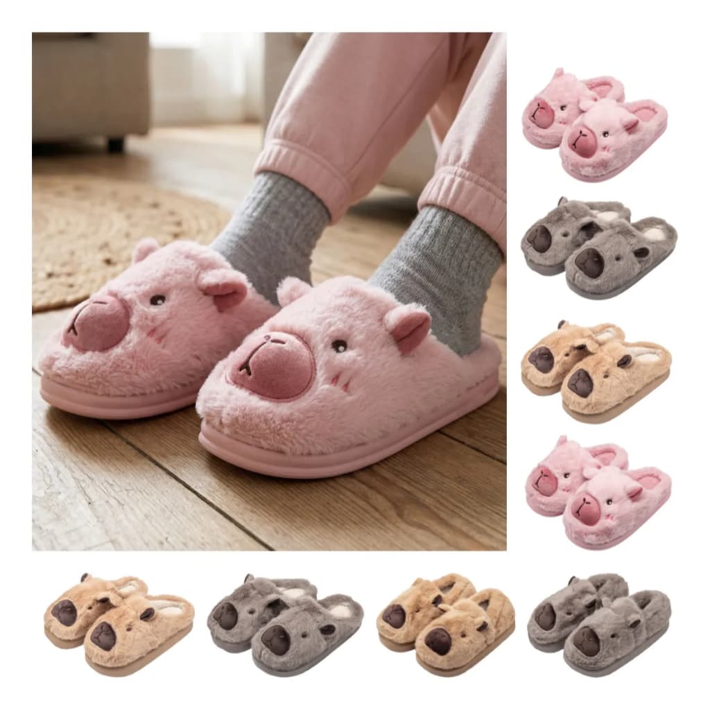 Chileno Pantufa Capivara Chinelo de Pelúcia Quentinho Frio Inverno Adulto e Infantil Anti Derrapante