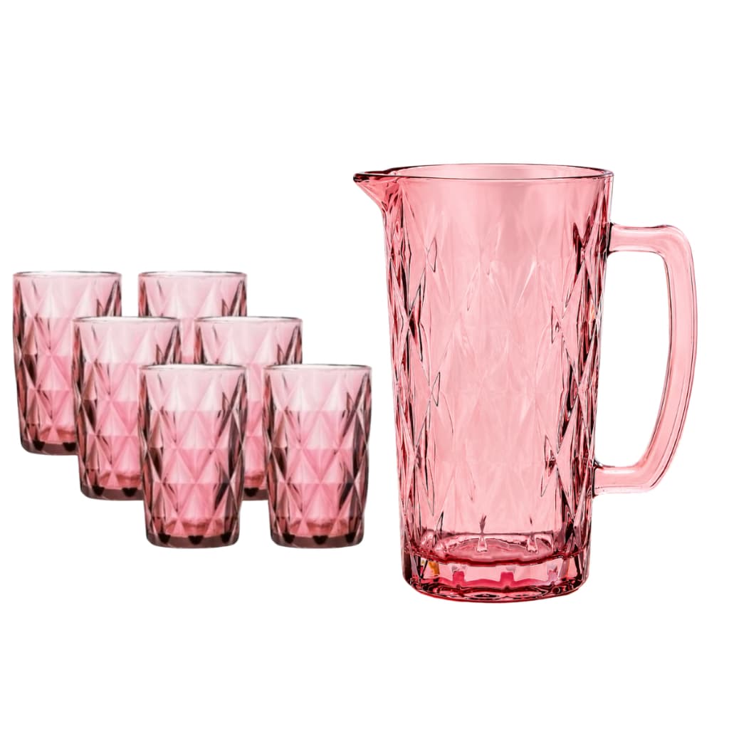 Jogo Jarra Rosa 1L Com Copos Rosa 330ml Diamond Kehome Lanty Kit Rosa Diamond
