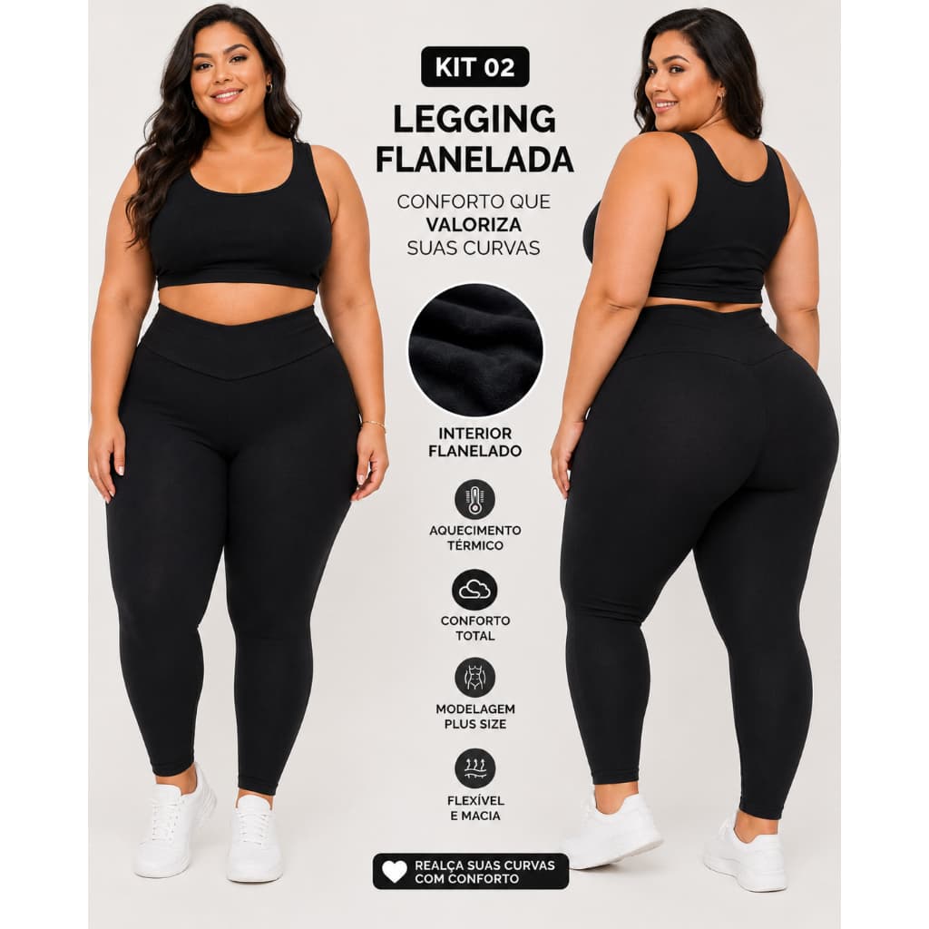 Kit 02 Legging Flanelado Feminino Plus Size Peluciada