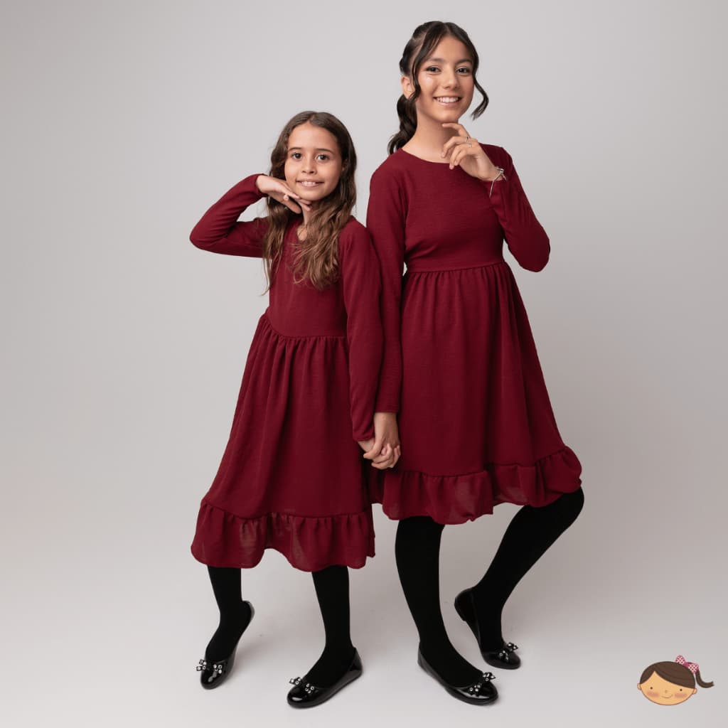 Vestido Infantil Manga Longa Inverno Midi Menina Tecido Dunas Festa Casual 4 ao 14