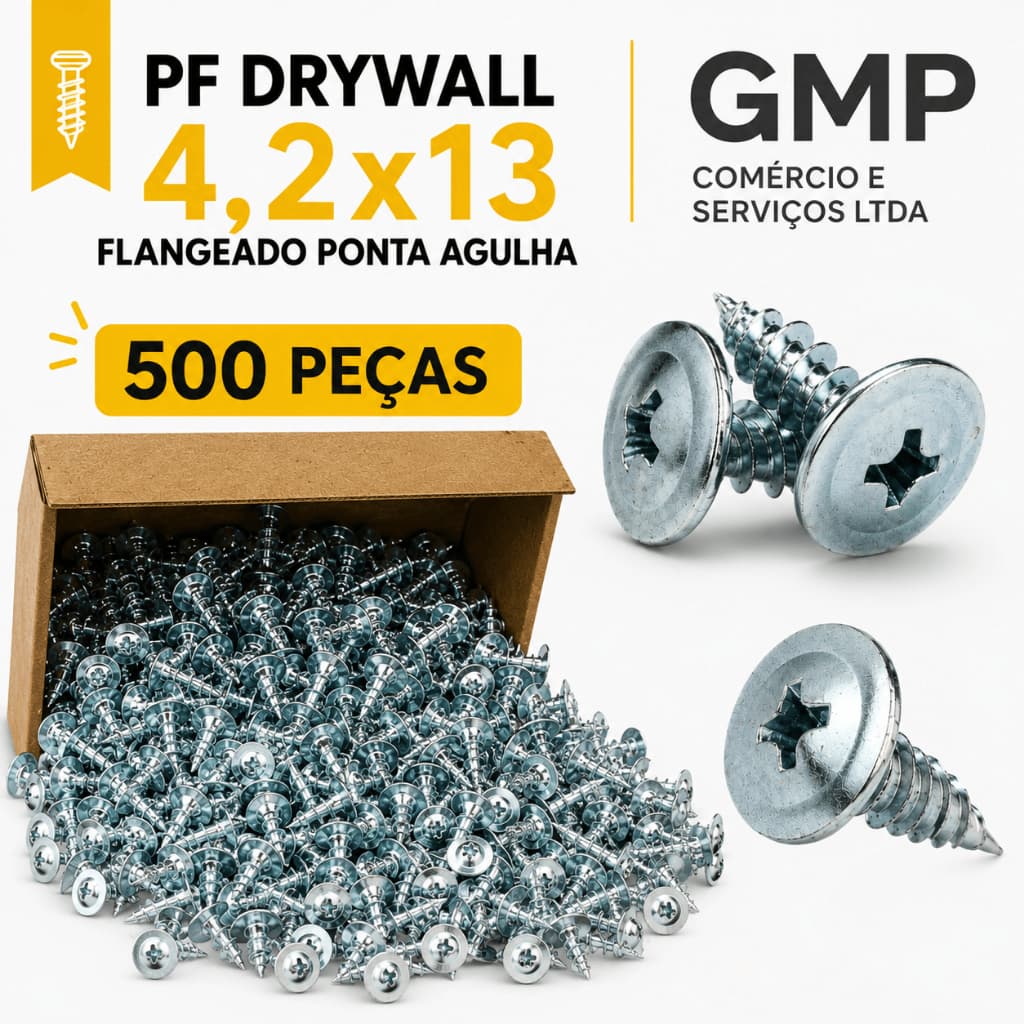Parafuso Ponta Agulha 4,2x13 Flangeado Drywall Zincado Para Forro PVC Caixa Com 100 200 500 Peças