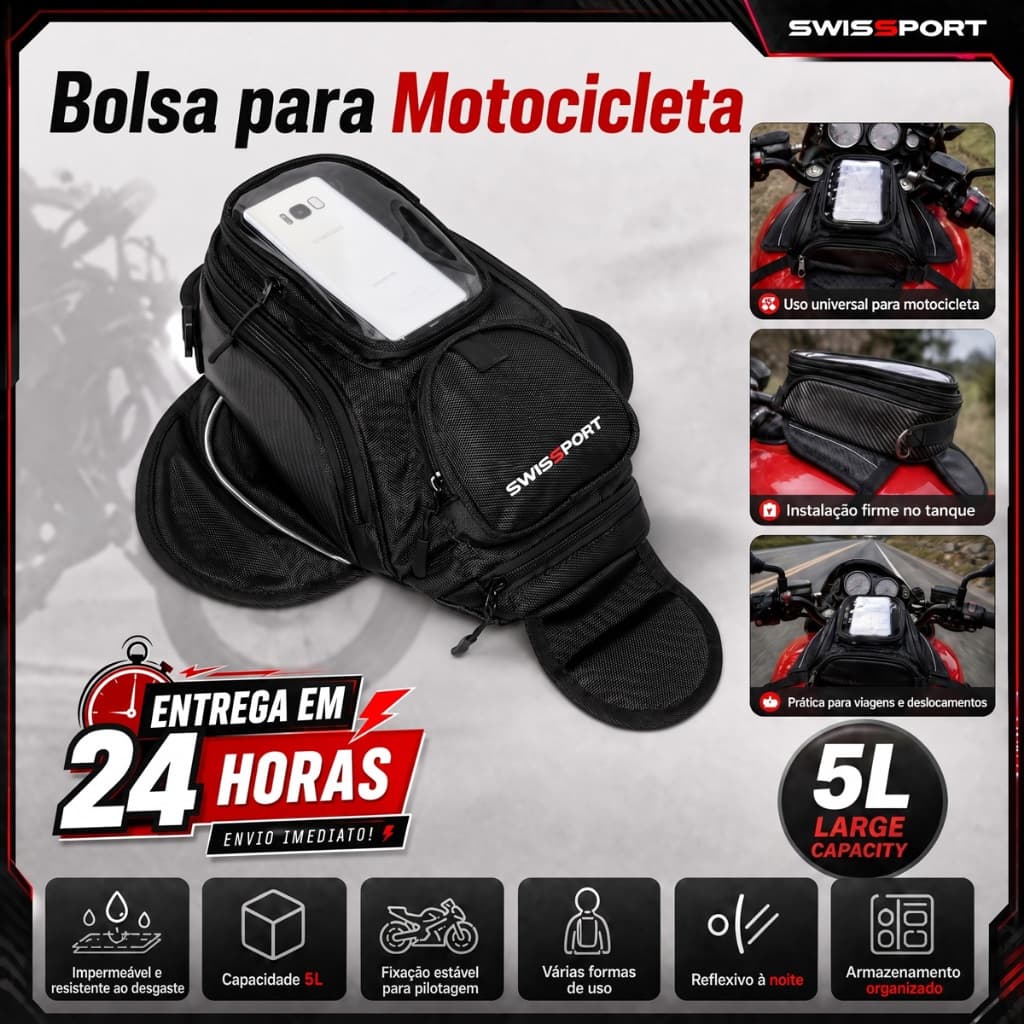 Bolsa Alforge Tanque Moto Com Imãs Reforçada