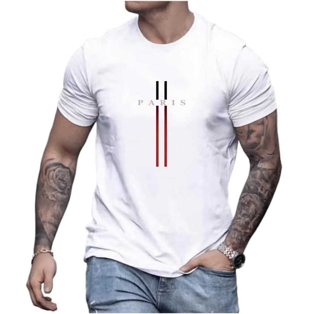 Camiseta masculina Paris 100% algodão Alta qualidade