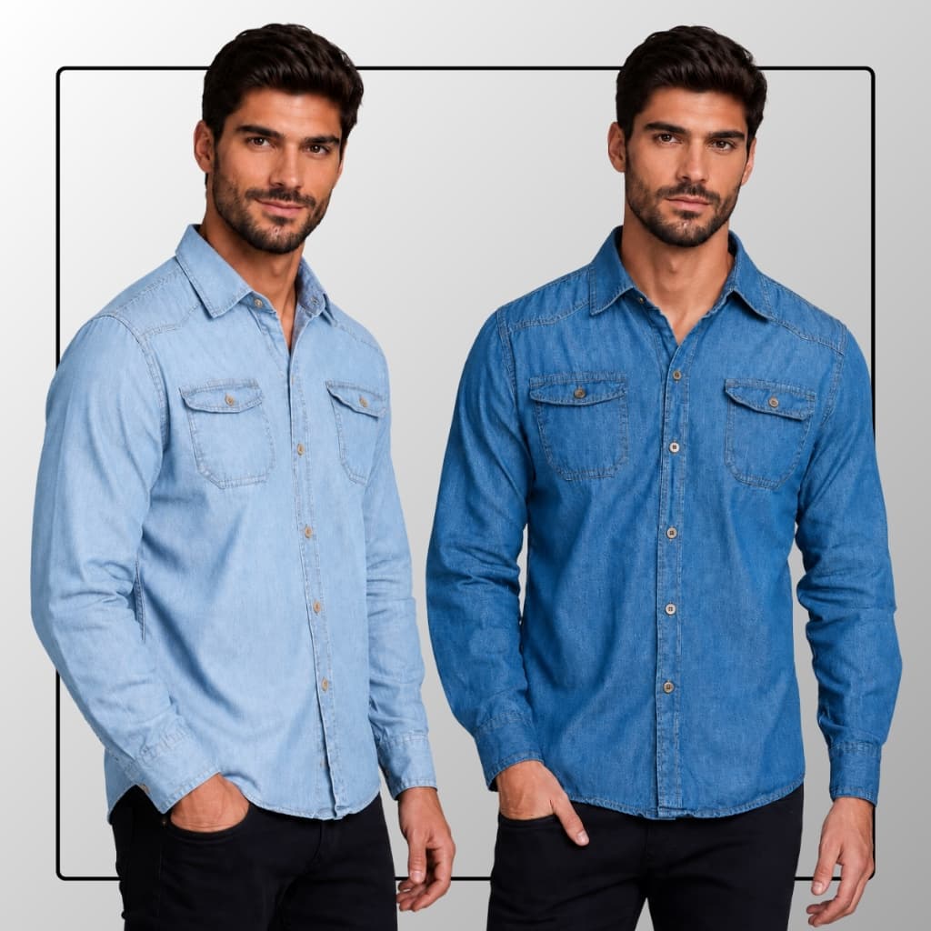 Kit 2 Camisa Jeans Masculina Slim Social Manga Longa