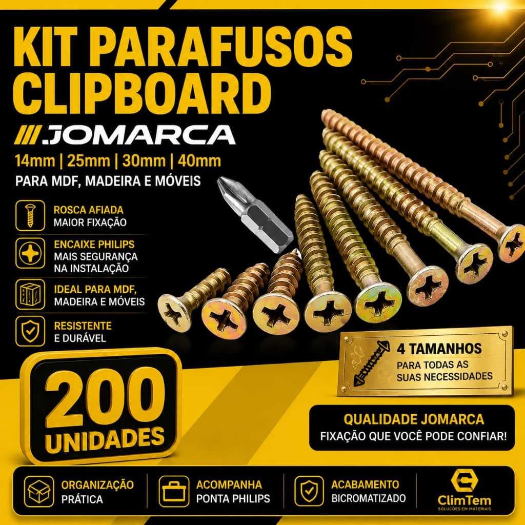 Kit Parafusos Chipboard Jomarca 200 Unidades Philips 14mm 25mm 30mm 40mm para MDF Madeira e Móveis