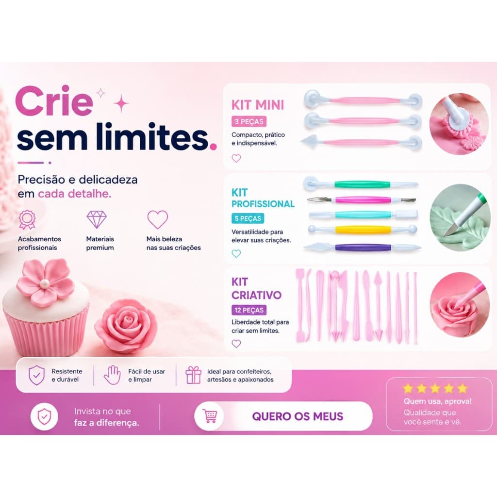 KIT  Estecas de Modelar Plástico Resistênte com 3, 5 e 12  peças, Confeitaria, Modelagem - Escolha seu KIT