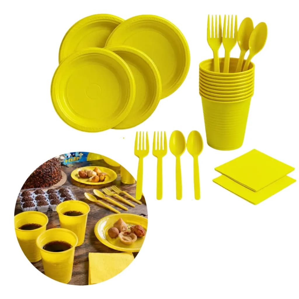Kit Descartáveis Festa 250 Un Copos Pratos Garfinhos Colheres Guardanapos Coloridos Para Festas