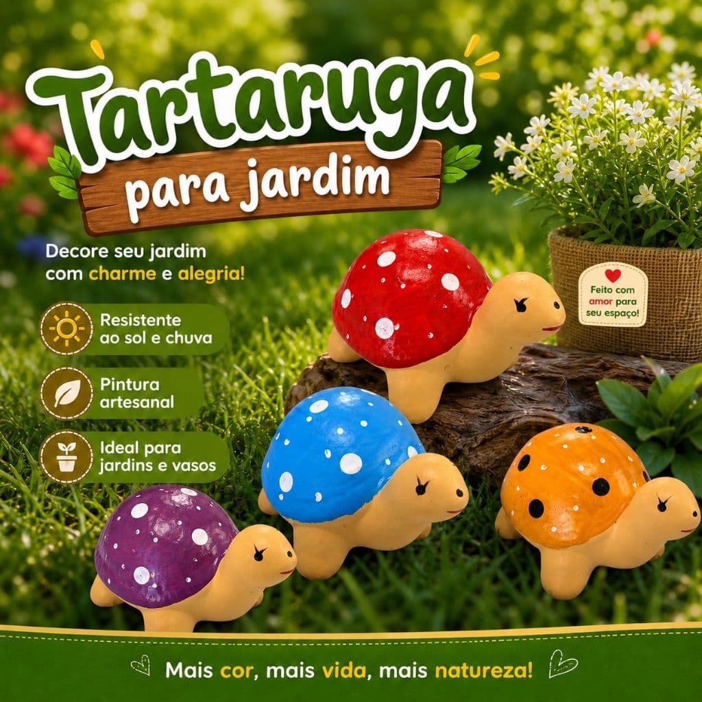 Decoração de Jardim Enfeite de Tartaruga em Cerâmica Cores Sortidas