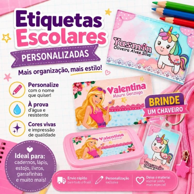 📚 Etiquetas Escolares Personalizados – Organização com muito estilo!
