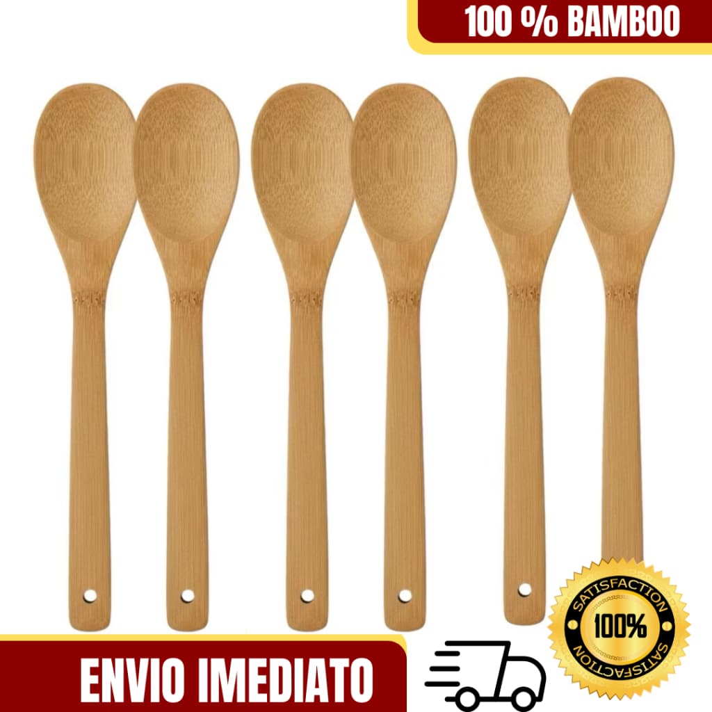 Colher De Bambu 30cm Madeira Bamboo Pau Cozinha Multiuso