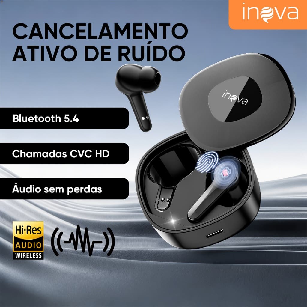 Inova Fone Bluetooth Longa Autonomia Cancelamento Ruído Som HiFi Estéreo Até 36 Horas