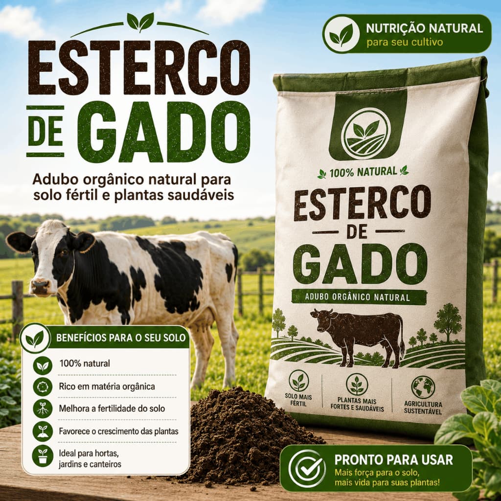 Esterco Bovino Curtido Orgânico Natural Rico em Nutrientes para Plantas e Horta