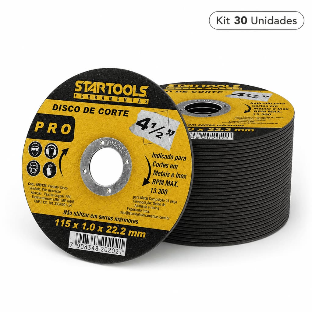 Kit 30 Disco Corte 115x1,0mm Ferro Inox Metal Para Esmerilhadeira 4.1/2 Startools