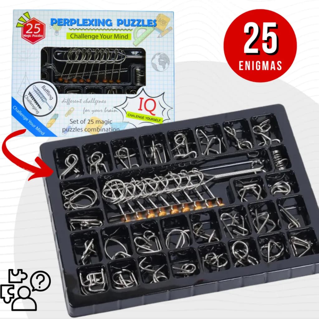 Quebra-cabeça de metal 3D com 25 peças - Quebra-cabeça de aço com anel - Desafio inteligente
