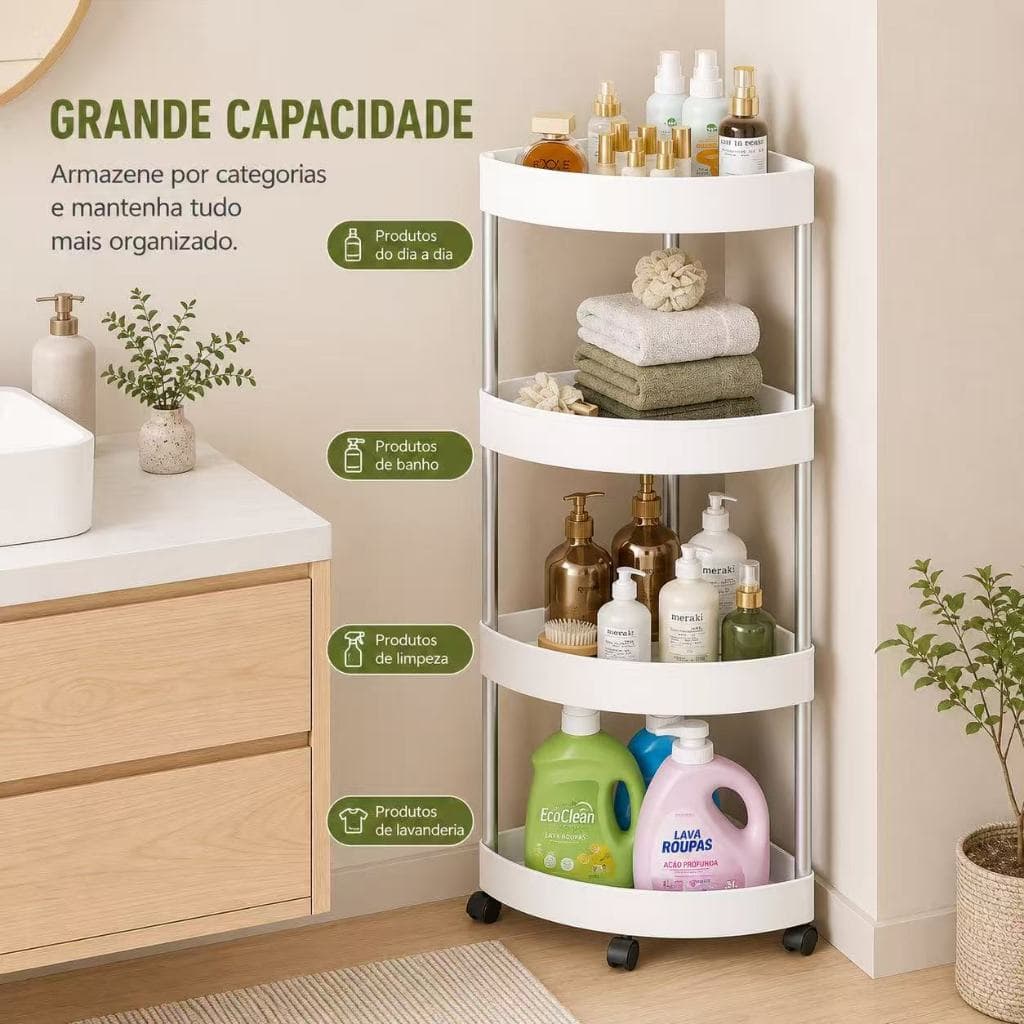 🛁 Organizador de Canto 4 Andares com Rodinhas Prateleira Multiuso para Banheiro Cozinha Lavanderia
