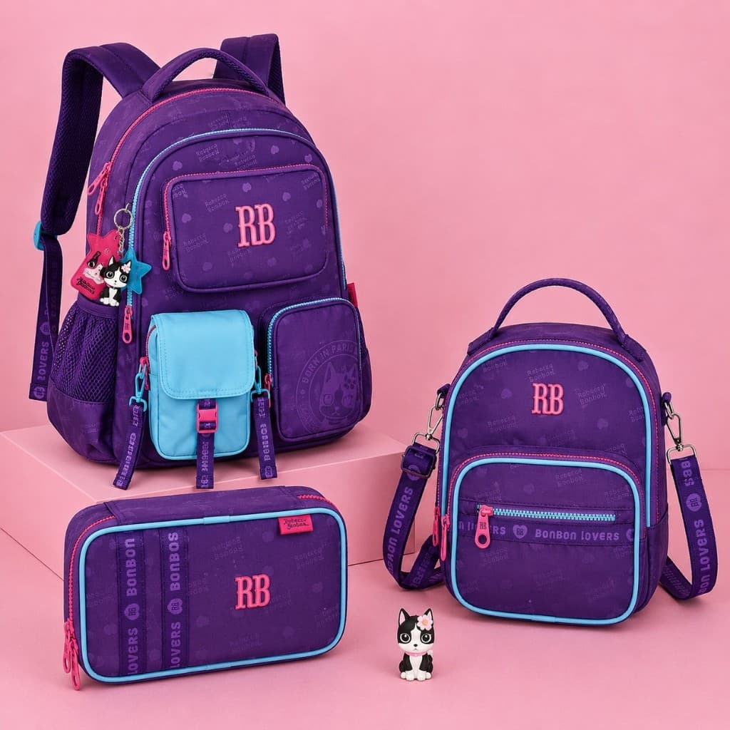 Kit Escolar Rebecca Bonbon Original Mochila Lancheira Estojo Box Apontador Feminino