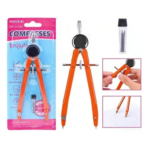 Minitiki Compasso Metálico Escolar Vermelho 16,9cm 1 unidade