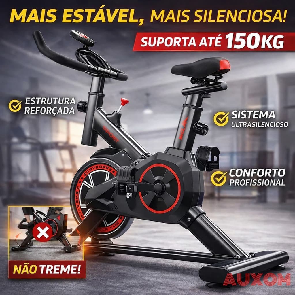 Bicicleta Spinning Ergométrica para Exercícios em Casa com Monitor Digital Suporte até 150kg