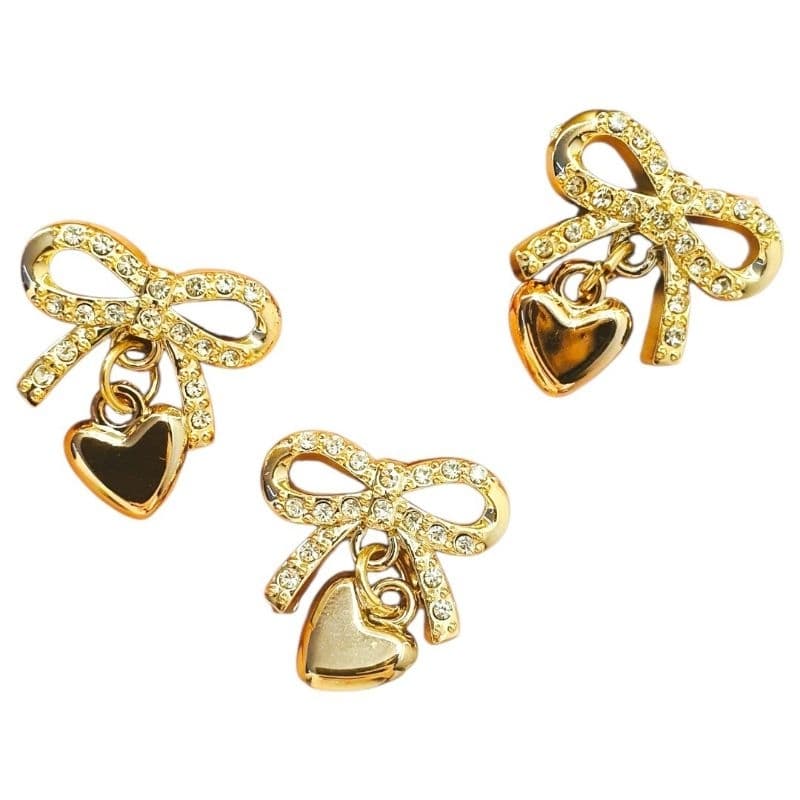 Aplique Laço 5 10 20 unidades Strass c/ Pingente de Coração – 3,0cm x 2,8cm