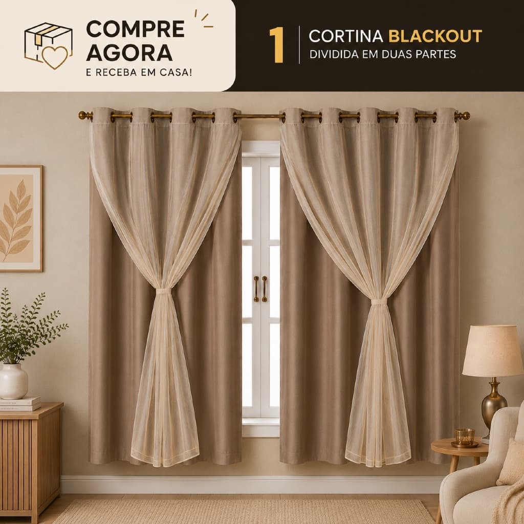 Cortina Blackout Blecaute Corta 100% a Luz  Voal Liso 2,00 x 1,40 Metros Sala Quarto Casal Infantil