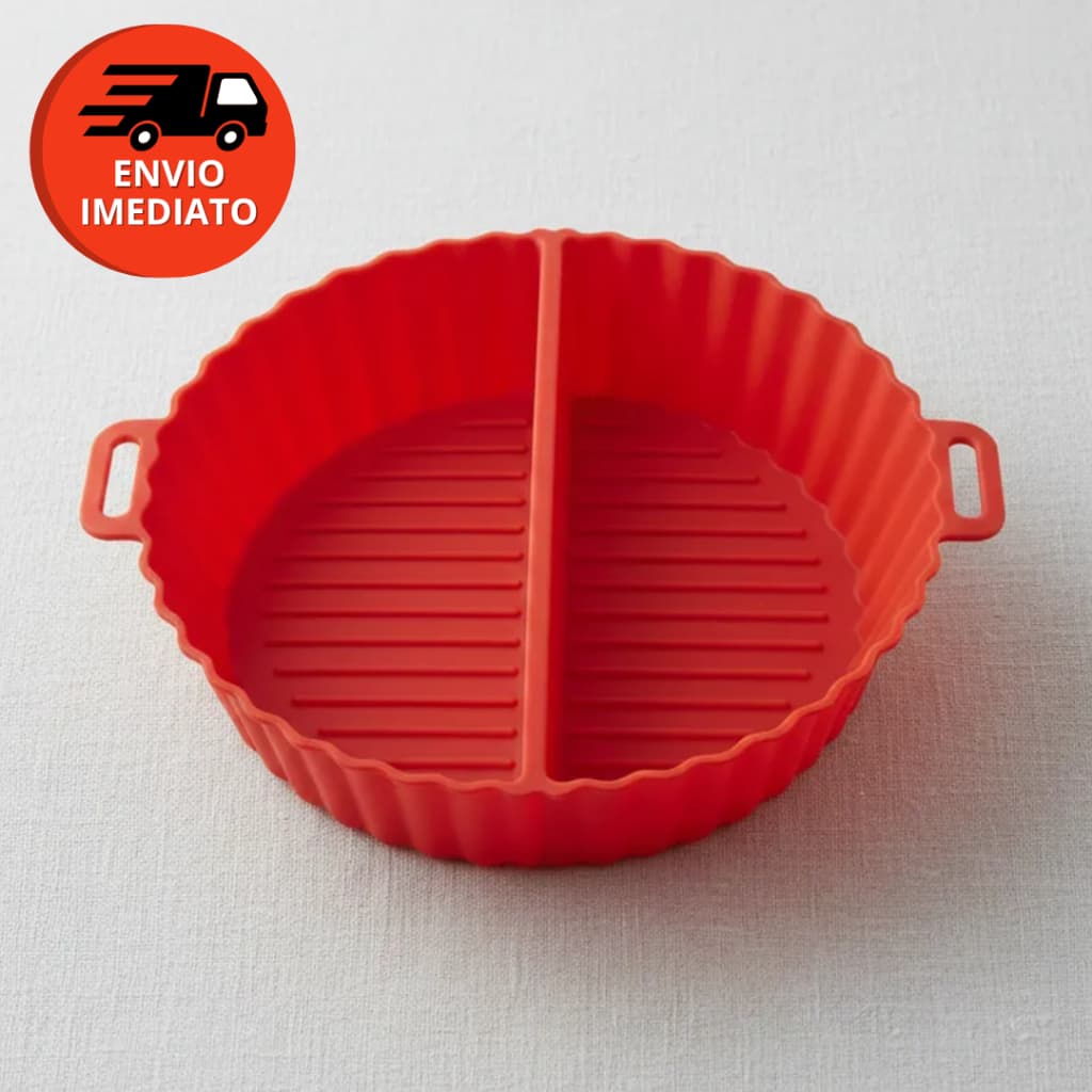 Kit Forma Redonda Silicone Com Divisoria Assadeira Maleável Air Fryer Fritadeira Forno Microondas