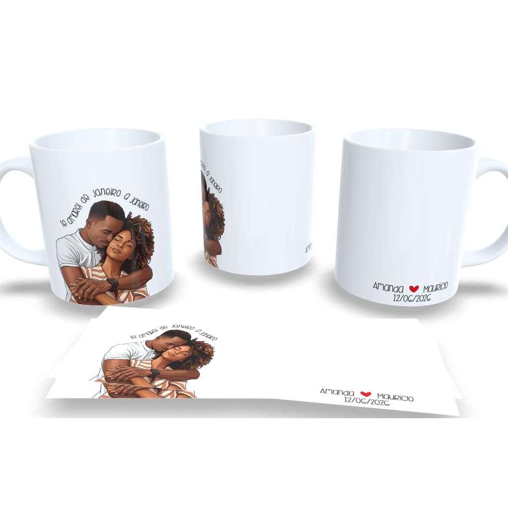 Caneca personalizada Ilustração - Com foto + frase + data Casal| Amor| Namorados