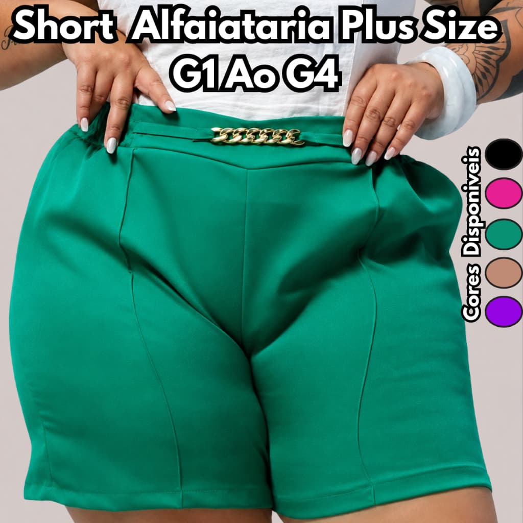 Short Alfaiataria Feminino Plus Size Social Elegante Dia a Dia Verão Cintura alta G1 ao G4