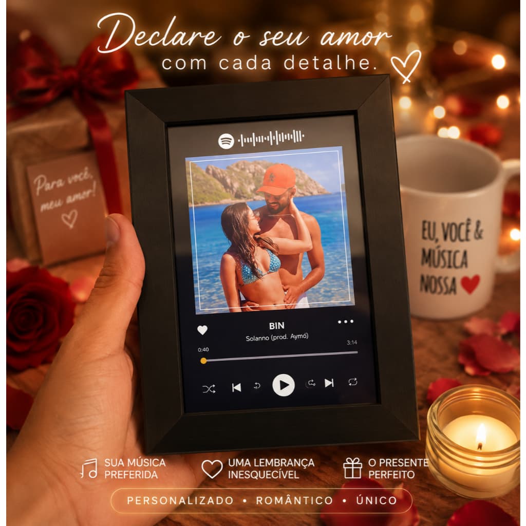 Porta Retrato com foto Qr Code Spotify Personalizado com Foto 10x15cm