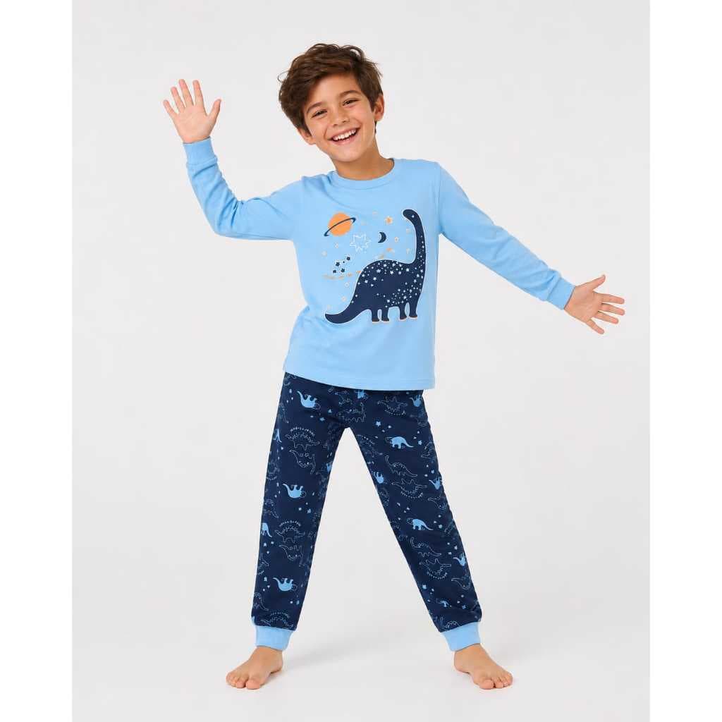 Pijama juvenil masculino inverno manga longa com estampas e cores diversas algodão e poliester
